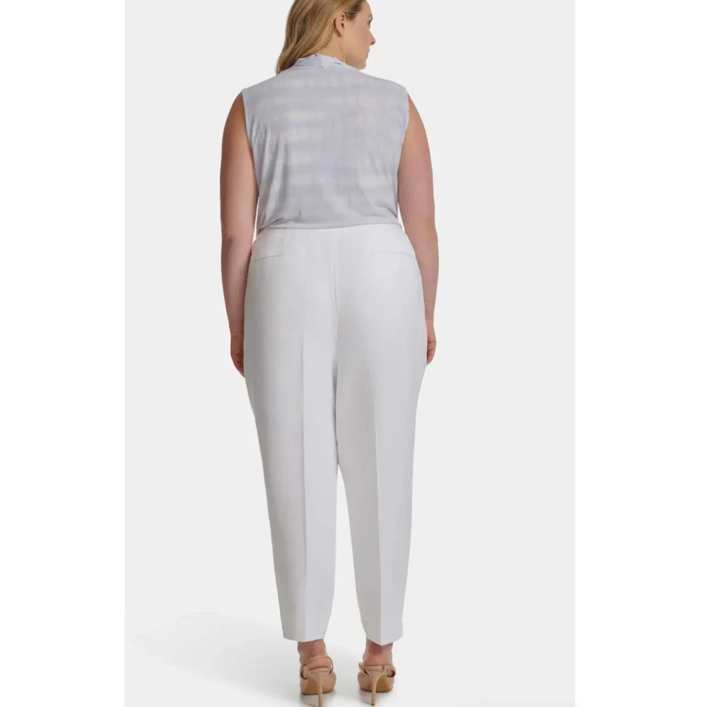 Calvin Klein Linen Tapered Ankle Dress Pants | Women Plus 20W, White NEW $109 - Picture 6 of 15